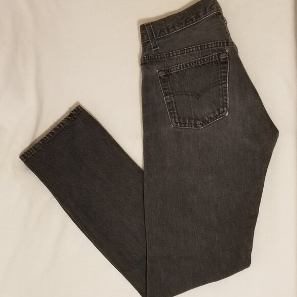 90’s Levi’s 501 Black Denim Straight Leg Jeans - Naturally Distressed 28x32 - Picture 5 of 11